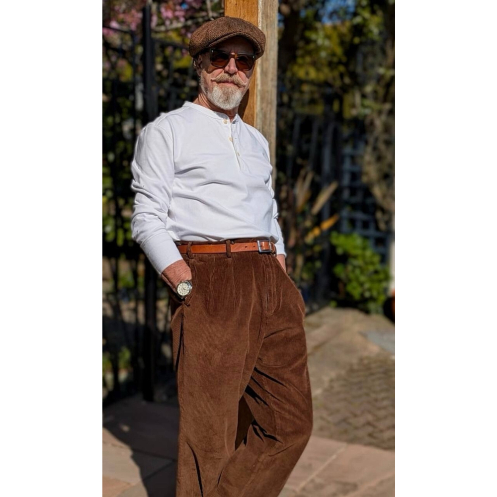 NON STOCK L Corduroy Pants Men Pleated Casual Trousers Slacks Workwear Pant